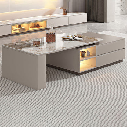Rectangle Cocktail Table Stone Glam 1 Coffee Table with Storage