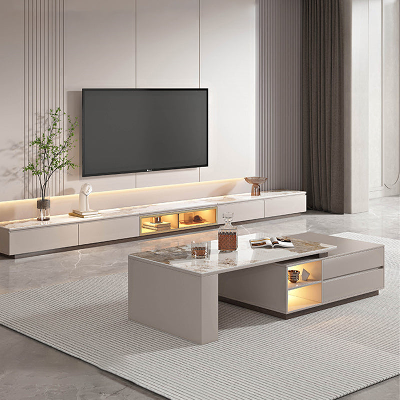 Rectangle Cocktail Table Stone Glam 1 Coffee Table with Storage