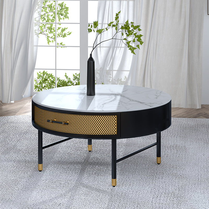17"H Glam Cocktail Table Storage Round 4 Legs Stone Coffee Table Clearhalo 'Coffee & Accent Tables' 'Coffee Tables' 'coffee_tables' 'furn' 'furn_coffee_tables' 'Furniture' 'Living Room Furniture' 7593007