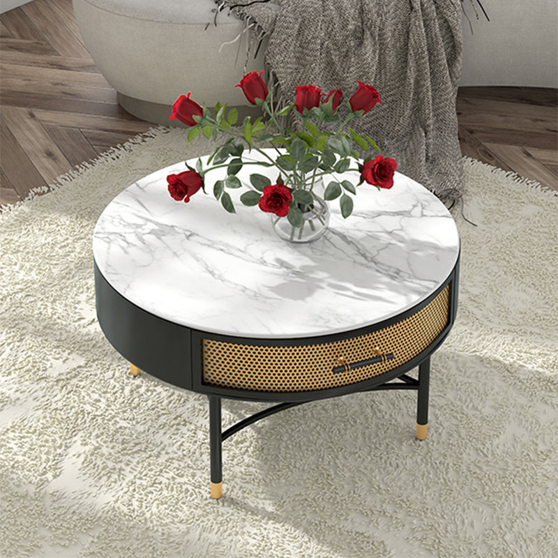 17"H Glam Cocktail Table Storage Round 4 Legs Stone Coffee Table 31.5"L x 31.5"W x 17.7"H Gloss White Clearhalo 'Coffee & Accent Tables' 'Coffee Tables' 'coffee_tables' 'furn' 'furn_coffee_tables' 'Furniture' 'Living Room Furniture' 7593008
