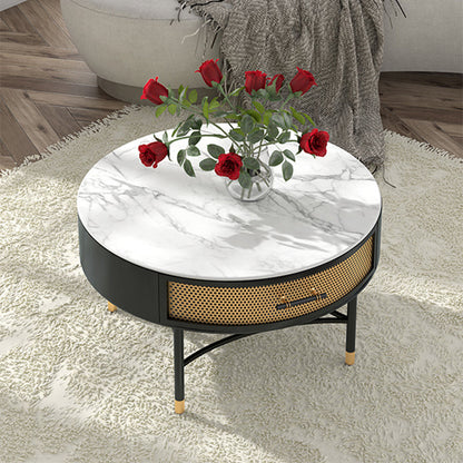 17"H Glam Cocktail Table Storage Round 4 Legs Stone Coffee Table 31.5"L x 31.5"W x 17.7"H Gloss White Clearhalo 'Coffee & Accent Tables' 'Coffee Tables' 'coffee_tables' 'furn' 'furn_coffee_tables' 'Furniture' 'Living Room Furniture' 7593008