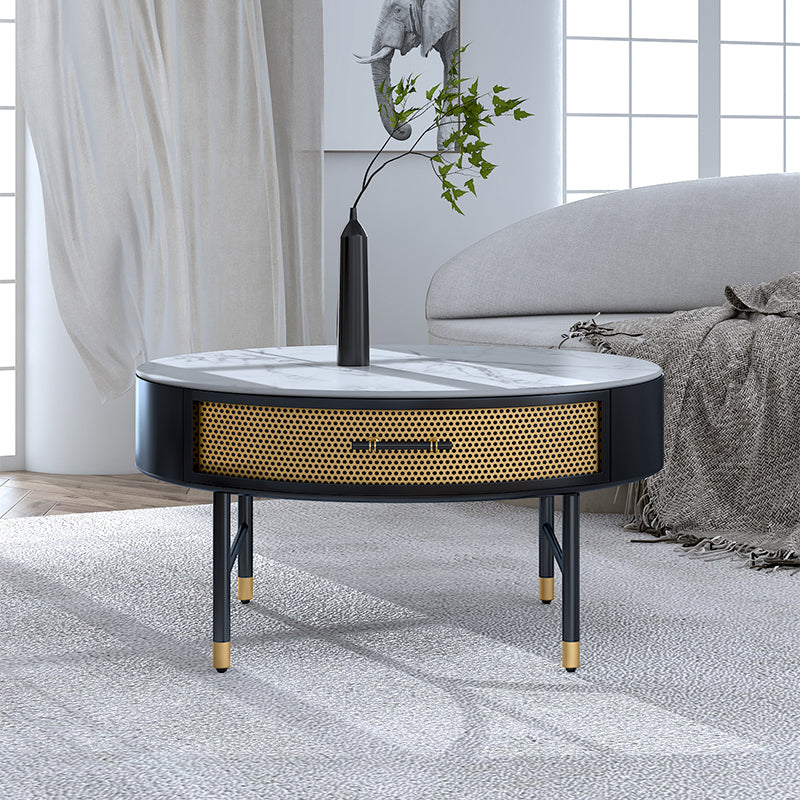 17"H Glam Cocktail Table Storage Round 4 Legs Stone Coffee Table Clearhalo 'Coffee & Accent Tables' 'Coffee Tables' 'coffee_tables' 'furn' 'furn_coffee_tables' 'Furniture' 'Living Room Furniture' 7593010