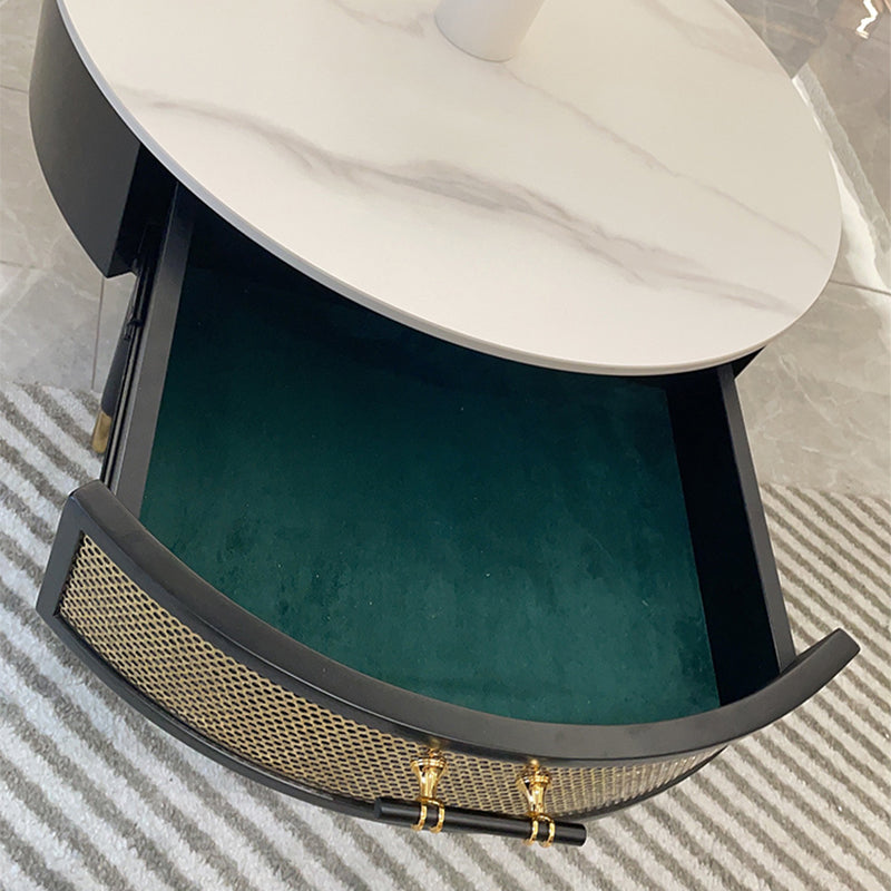 17"H Glam Cocktail Table Storage Round 4 Legs Stone Coffee Table Clearhalo 'Coffee & Accent Tables' 'Coffee Tables' 'coffee_tables' 'furn' 'furn_coffee_tables' 'Furniture' 'Living Room Furniture' 7593014