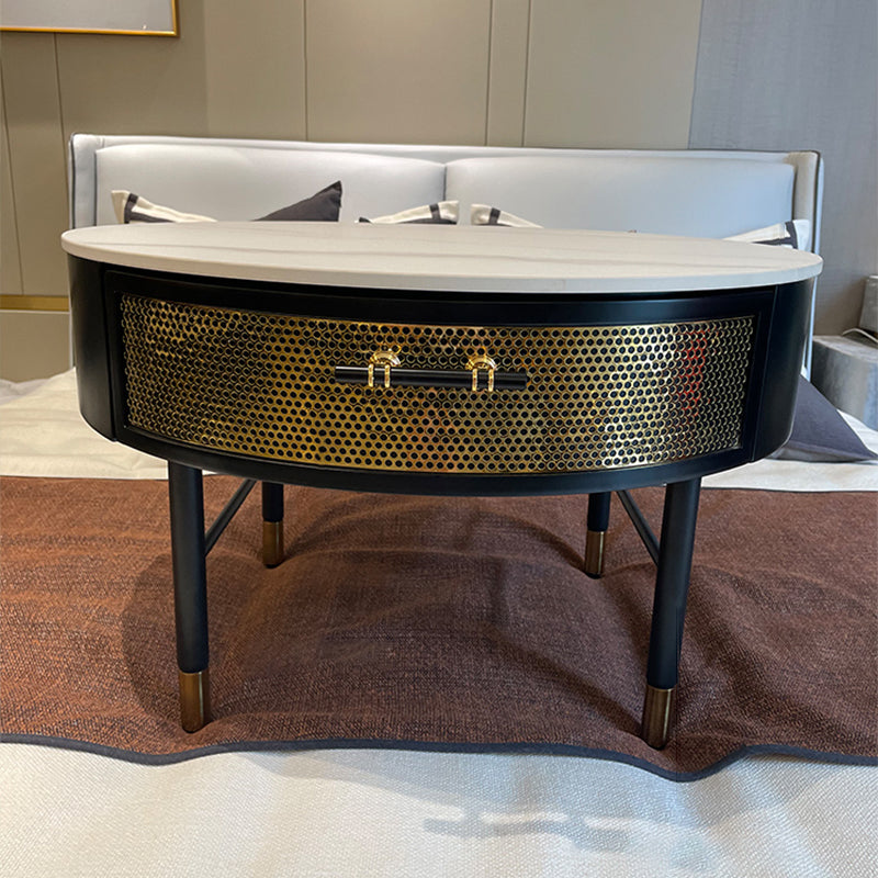 17"H Glam Cocktail Table Storage Round 4 Legs Stone Coffee Table Clearhalo 'Coffee & Accent Tables' 'Coffee Tables' 'coffee_tables' 'furn' 'furn_coffee_tables' 'Furniture' 'Living Room Furniture' 7593015