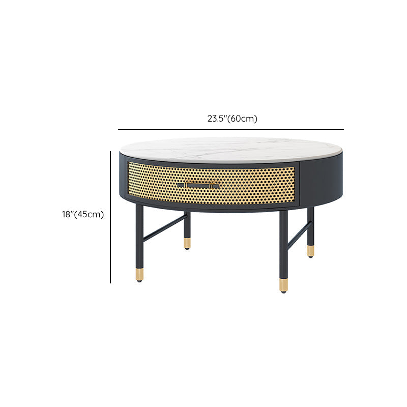17"H Glam Cocktail Table Storage Round 4 Legs Stone Coffee Table Clearhalo 'Coffee & Accent Tables' 'Coffee Tables' 'coffee_tables' 'furn' 'furn_coffee_tables' 'Furniture' 'Living Room Furniture' 7593018