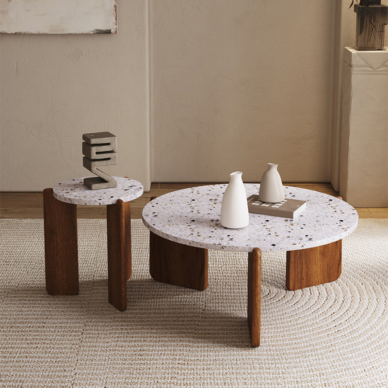 Stone Coffee Cocktail Table Modern 3 Legs Coffee or End Table 31.5"L x 31.5"W x 16"H + 20"L x 20"W x 20"H Clearhalo 'Coffee & Accent Tables' 'Coffee Tables' 'coffee_tables' 'furn' 'furn_coffee_tables' 'Furniture' 'Living Room Furniture' 7593076