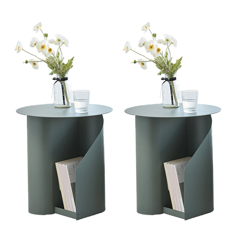 Contemporary Accent Side Table Iron Abstract with Storage Living Room Round Gray-Green 2 Clearhalo 'Coffee & Accent Tables' 'End & Side Tables' 'end_side_tables' 'furn' 'furn_end_side_tables' 'Furniture' 'Living Room Furniture' 7593142