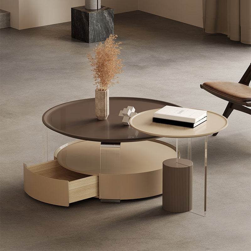 Contemporary Cocktail Table Round Storage Coffee Cocktail Table Clearhalo 'Coffee & Accent Tables' 'Coffee Tables' 'coffee_tables' 'furn' 'furn_coffee_tables' 'Furniture' 'Living Room Furniture' 7593275