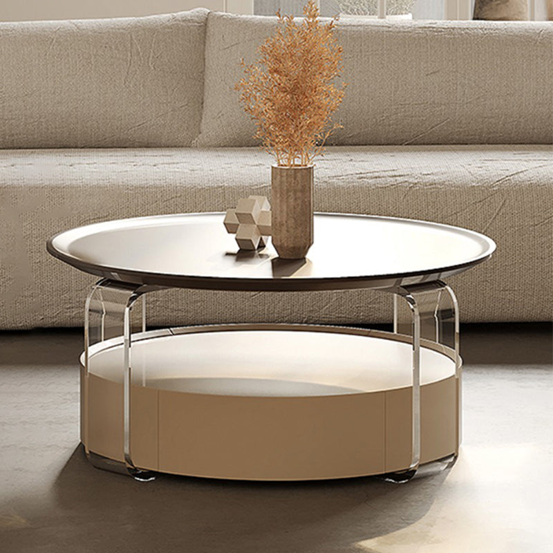 Contemporary Cocktail Table Round Storage Coffee Cocktail Table 35.5"L x 35.5"W x 16"H Clearhalo 'Coffee & Accent Tables' 'Coffee Tables' 'coffee_tables' 'furn' 'furn_coffee_tables' 'Furniture' 'Living Room Furniture' 7593277