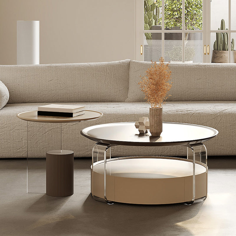 Contemporary Cocktail Table Round Storage Coffee Cocktail Table 35"L x 35"W x 16"H + 18"L x 18"W x 20"H Clearhalo 'Coffee & Accent Tables' 'Coffee Tables' 'coffee_tables' 'furn' 'furn_coffee_tables' 'Furniture' 'Living Room Furniture' 7593279