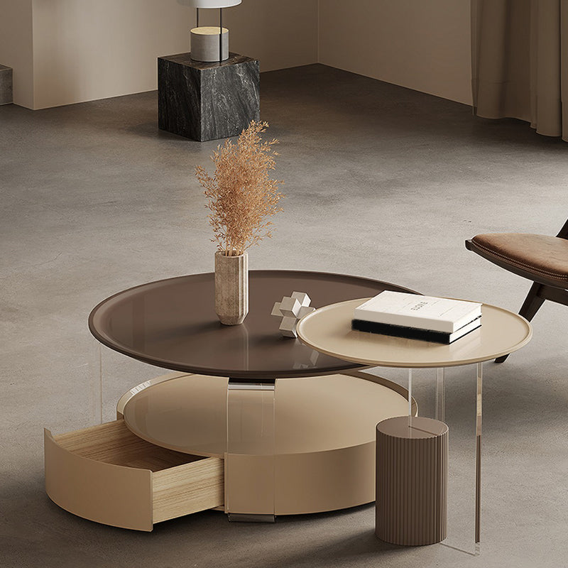 Contemporary Cocktail Table Round Storage Coffee Cocktail Table Clearhalo 'Coffee & Accent Tables' 'Coffee Tables' 'coffee_tables' 'furn' 'furn_coffee_tables' 'Furniture' 'Living Room Furniture' 7593286