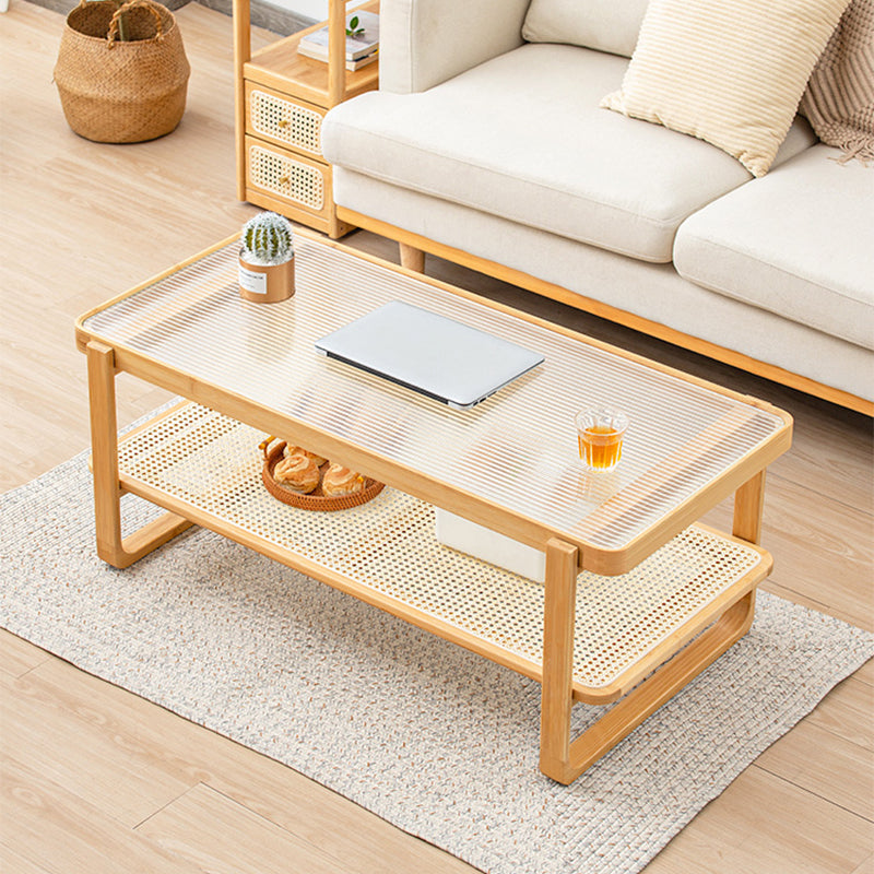 Minimalism Tropical Coffee Table Glass 4 Legs Storage Rectangular Coffee Cocktail Table Clearhalo 'Coffee & Accent Tables' 'Coffee Tables' 'coffee_tables' 'furn' 'furn_coffee_tables' 'Furniture' 'Living Room Furniture' 7593290