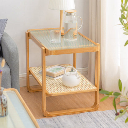 Minimalism Tropical Coffee Table Glass 4 Legs Storage Rectangular Coffee Cocktail Table 28"L x 16"W x 21"H Clearhalo 'Coffee & Accent Tables' 'Coffee Tables' 'coffee_tables' 'furn' 'furn_coffee_tables' 'Furniture' 'Living Room Furniture' 7593291