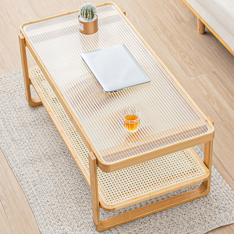 Minimalism Tropical Coffee Table Glass 4 Legs Storage Rectangular Coffee Cocktail Table Clearhalo 'Coffee & Accent Tables' 'Coffee Tables' 'coffee_tables' 'furn' 'furn_coffee_tables' 'Furniture' 'Living Room Furniture' 7593293