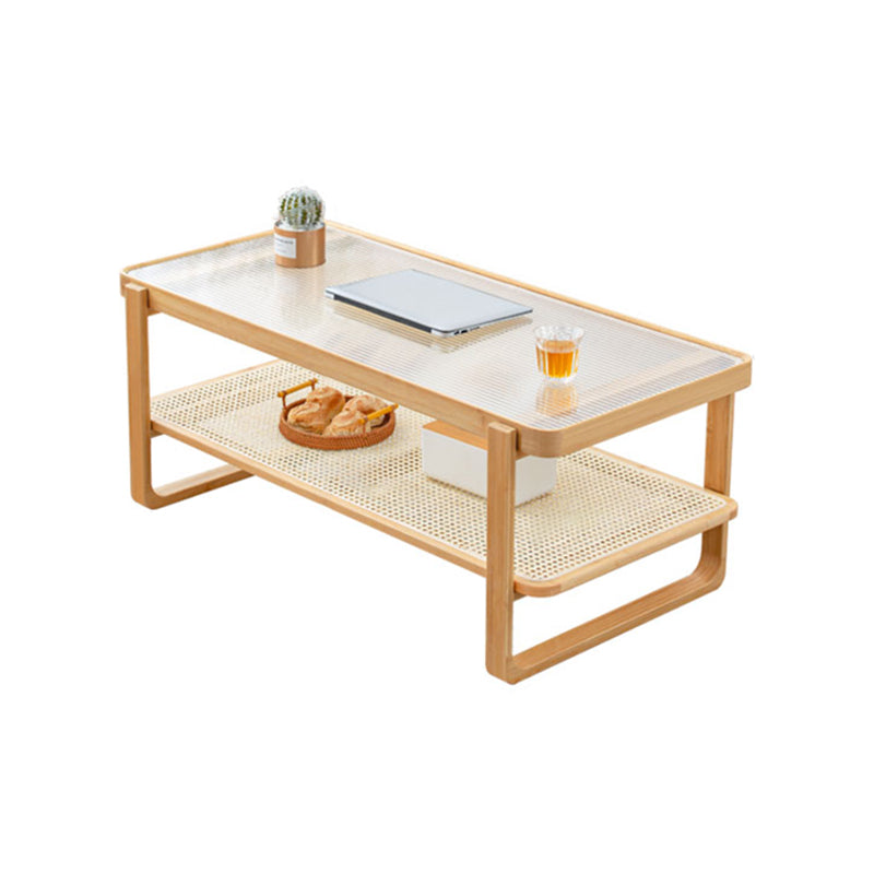 Minimalism Tropical Coffee Table Glass 4 Legs Storage Rectangular Coffee Cocktail Table Clearhalo 'Coffee & Accent Tables' 'Coffee Tables' 'coffee_tables' 'furn' 'furn_coffee_tables' 'Furniture' 'Living Room Furniture' 7593296