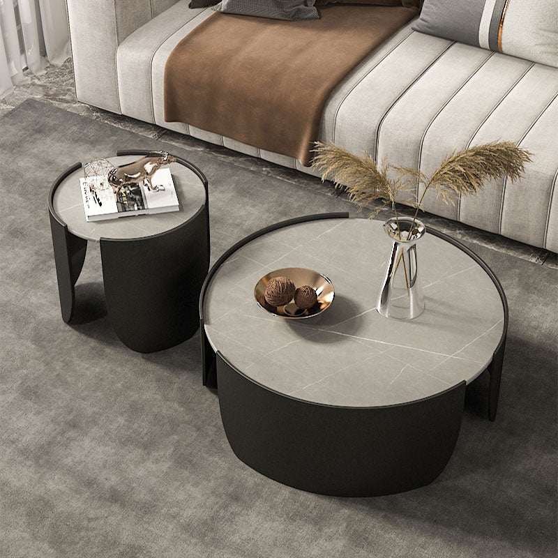 Slate Top Coffee Cocktail Table Tray Top Round Abstract Coffee or End Table