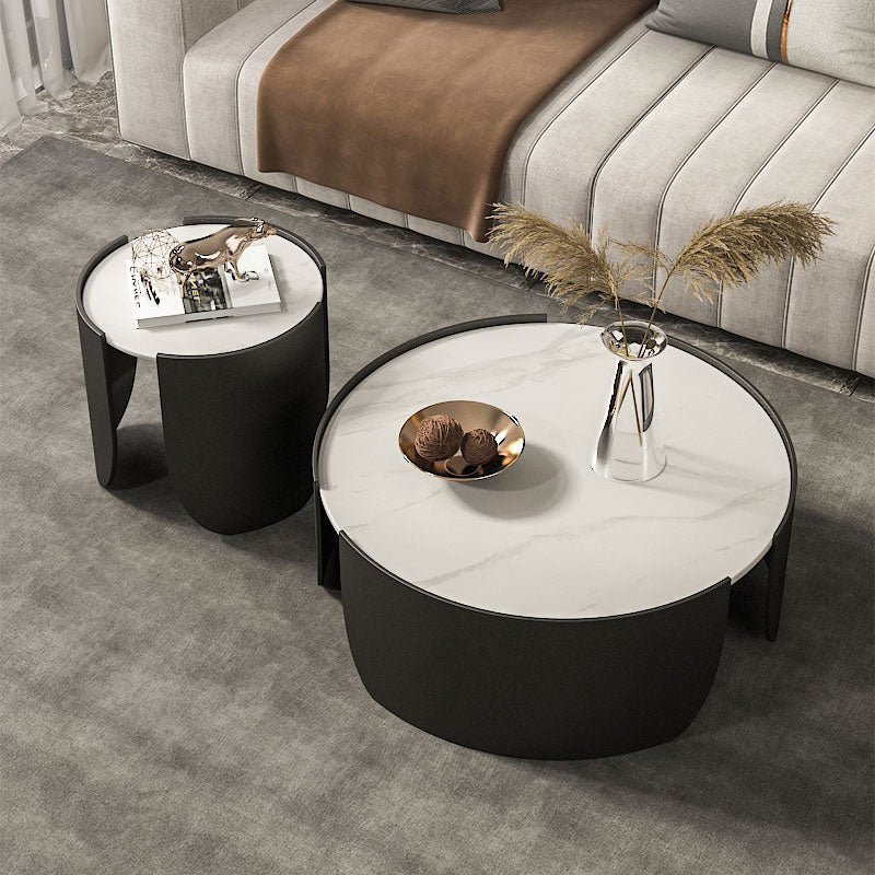 Slate Top Coffee Cocktail Table Tray Top Round Abstract Coffee or End Table