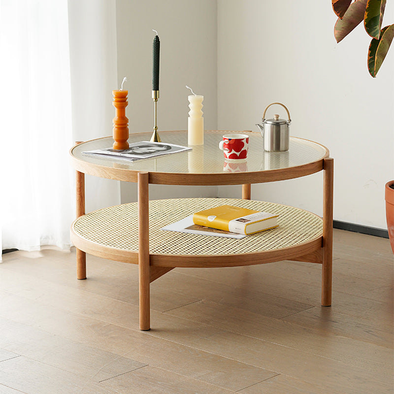 Tropical Cocktail Table Storage Round Glass Coffee Cocktail Table Clearhalo 'Coffee & Accent Tables' 'Coffee Tables' 'coffee_tables' 'furn' 'furn_coffee_tables' 'Furniture' 'Living Room Furniture' 7593351