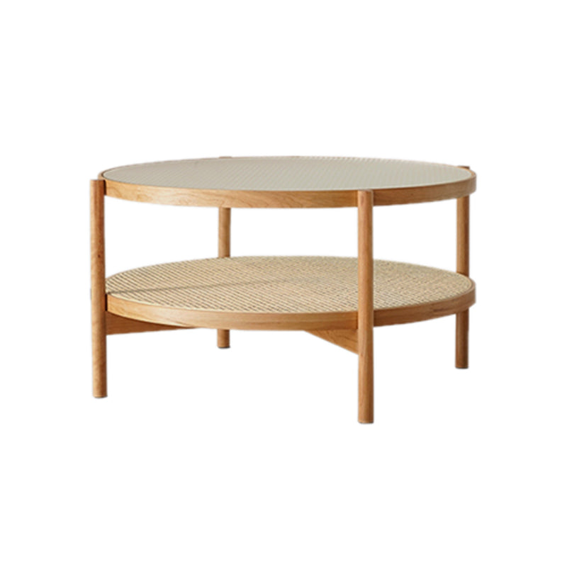 Tropical Cocktail Table Storage Round Glass Coffee Cocktail Table 33.5"L x 33.5"W x 18"H Clearhalo 'Coffee & Accent Tables' 'Coffee Tables' 'coffee_tables' 'furn' 'furn_coffee_tables' 'Furniture' 'Living Room Furniture' 7593353