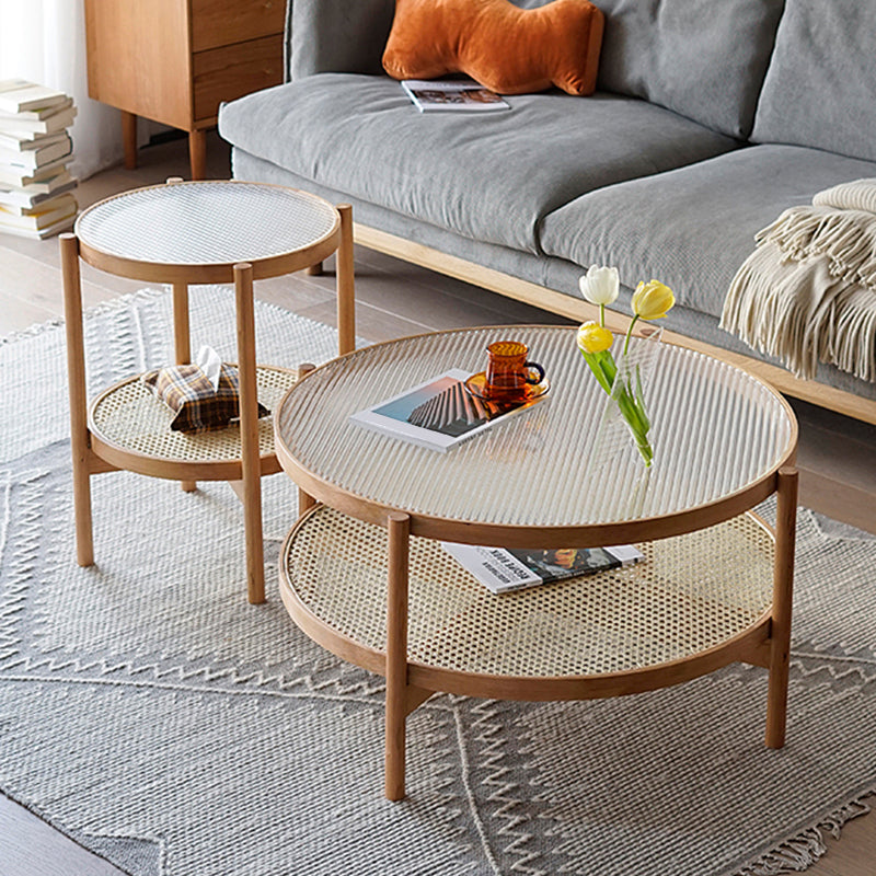 Tropical Cocktail Table Storage Round Glass Coffee Cocktail Table Clearhalo 'Coffee & Accent Tables' 'Coffee Tables' 'coffee_tables' 'furn' 'furn_coffee_tables' 'Furniture' 'Living Room Furniture' 7593356