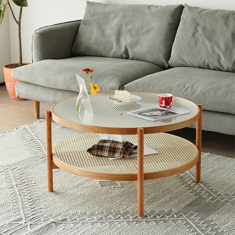 Tropical Cocktail Table Storage Round Glass Coffee Cocktail Table Clearhalo 'Coffee & Accent Tables' 'Coffee Tables' 'coffee_tables' 'furn' 'furn_coffee_tables' 'Furniture' 'Living Room Furniture' 7593357