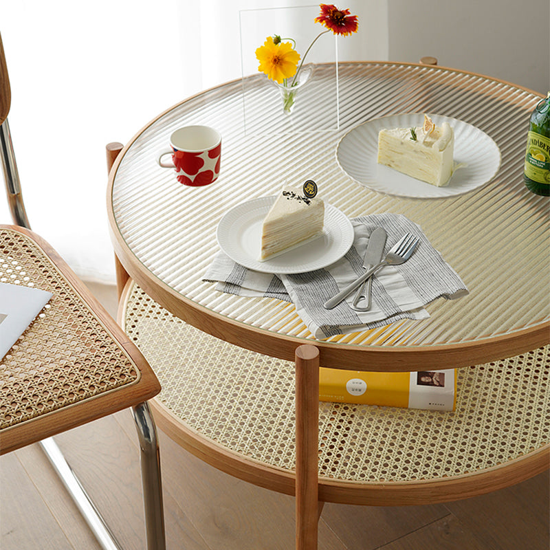 Tropical Cocktail Table Storage Round Glass Coffee Cocktail Table Clearhalo 'Coffee & Accent Tables' 'Coffee Tables' 'coffee_tables' 'furn' 'furn_coffee_tables' 'Furniture' 'Living Room Furniture' 7593360