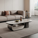 16"H Glam Cocktail Table Storage Oval Stone Coffee Cocktail Table