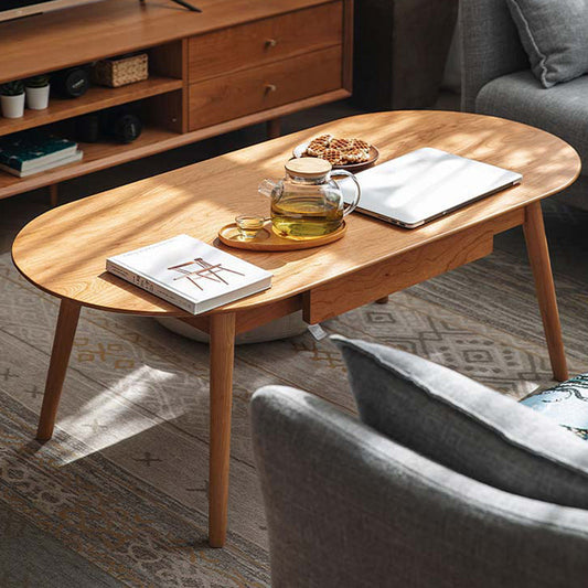 Contemporary Wooden Coffee Table Elliptical 4 Legs Cocktail Table Clearhalo 'Coffee & Accent Tables' 'Coffee Tables' 'coffee_tables' 'furn' 'furn_coffee_tables' 'Furniture' 'Living Room Furniture' 7593405