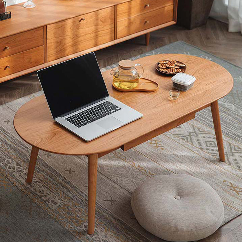 Contemporary Wooden Coffee Table Elliptical 4 Legs Cocktail Table Clearhalo 'Coffee & Accent Tables' 'Coffee Tables' 'coffee_tables' 'furn' 'furn_coffee_tables' 'Furniture' 'Living Room Furniture' 7593406