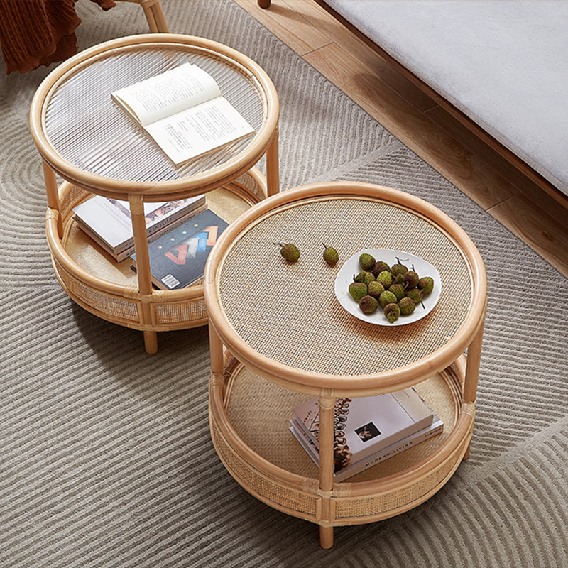 Tropical Cocktail Table Storage Round 4 Legs Coffee Cocktail Table Clearhalo 'Coffee & Accent Tables' 'Coffee Tables' 'coffee_tables' 'furn' 'furn_coffee_tables' 'Furniture' 'Living Room Furniture' 7593462