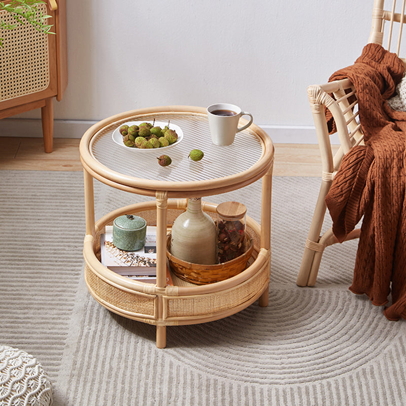 Tropical Cocktail Table Storage Round 4 Legs Coffee Cocktail Table Clearhalo 'Coffee & Accent Tables' 'Coffee Tables' 'coffee_tables' 'furn' 'furn_coffee_tables' 'Furniture' 'Living Room Furniture' 7593464