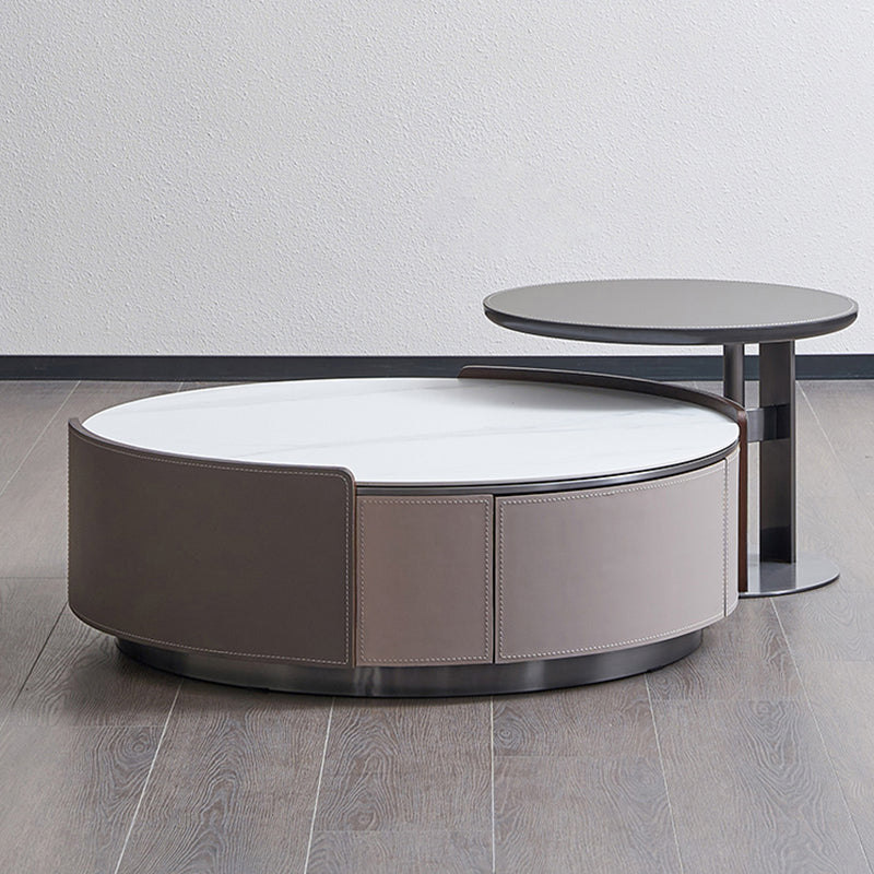 Slate Coffee Cocktail Table Drum Coffee or End Table with 2 Storage Drawers