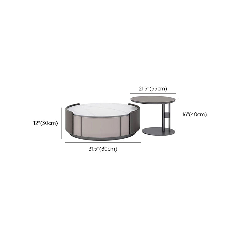 Slate Coffee Cocktail Table Drum Coffee or End Table with 2 Storage Drawers