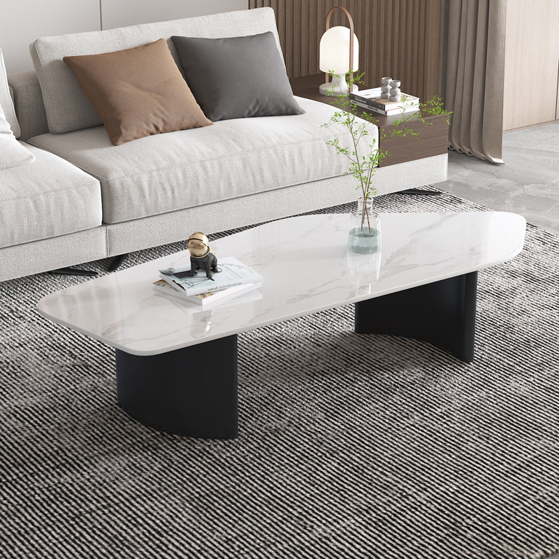 15"H Contemporary Cocktail Table Stone Sled Coffee Cocktail Table White Clearhalo 'Coffee & Accent Tables' 'Coffee Tables' 'coffee_tables' 'furn' 'furn_coffee_tables' 'Furniture' 'Living Room Furniture' 7593625