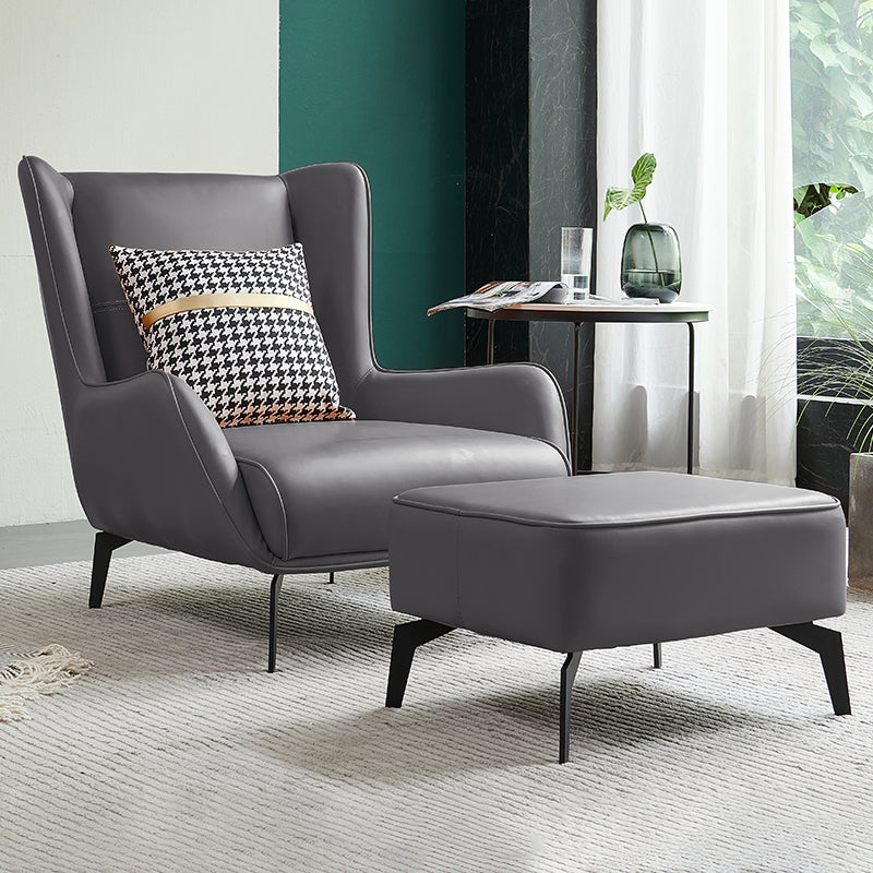 Fixed Back Lounge Chair Leather Side Chair with Black Metal Legs Grey Orange Leather 1 Piece Clearhalo 'Accent Chairs' 'accent_chairs' 'Chairs & Seating' 'furn' 'furn_accent_chairs' 'Furniture' 'Living Room Furniture' 7593821
