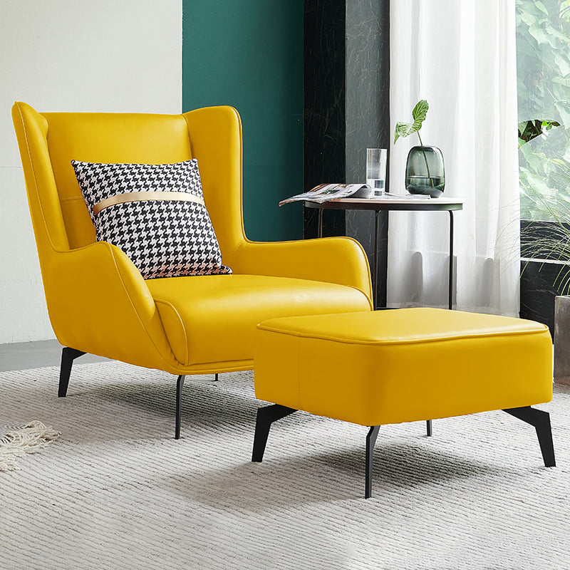 Fixed Back Lounge Chair Leather Side Chair with Black Metal Legs Yellow Leather 1 Piece Clearhalo 'Accent Chairs' 'accent_chairs' 'Chairs & Seating' 'furn' 'furn_accent_chairs' 'Furniture' 'Living Room Furniture' 7593822