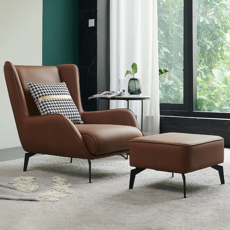 Fixed Back Lounge Chair Leather Side Chair with Black Metal Legs Brown Leather 1 Piece Clearhalo 'Accent Chairs' 'accent_chairs' 'Chairs & Seating' 'furn' 'furn_accent_chairs' 'Furniture' 'Living Room Furniture' 7593825