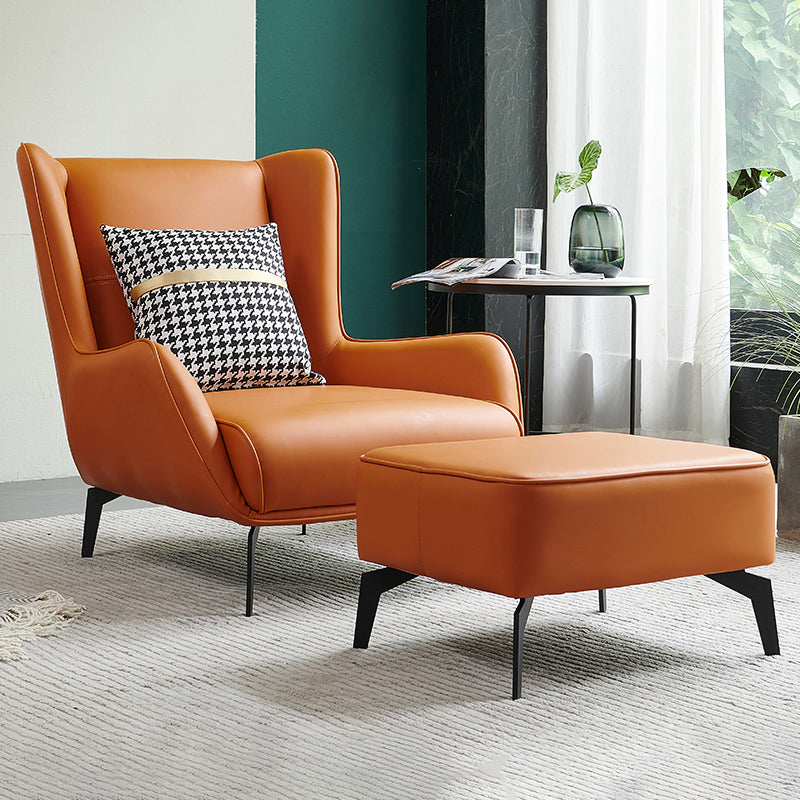 Fixed Back Lounge Chair Leather Side Chair with Black Metal Legs Orange Leather 1 Piece Clearhalo 'Accent Chairs' 'accent_chairs' 'Chairs & Seating' 'furn' 'furn_accent_chairs' 'Furniture' 'Living Room Furniture' 7593827