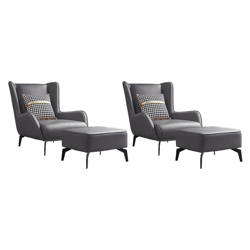 Fixed Back Lounge Chair Leather Side Chair with Black Metal Legs Grey Orange Leather 2 Piece Set Clearhalo 'Accent Chairs' 'accent_chairs' 'Chairs & Seating' 'furn' 'furn_accent_chairs' 'Furniture' 'Living Room Furniture' 7593835