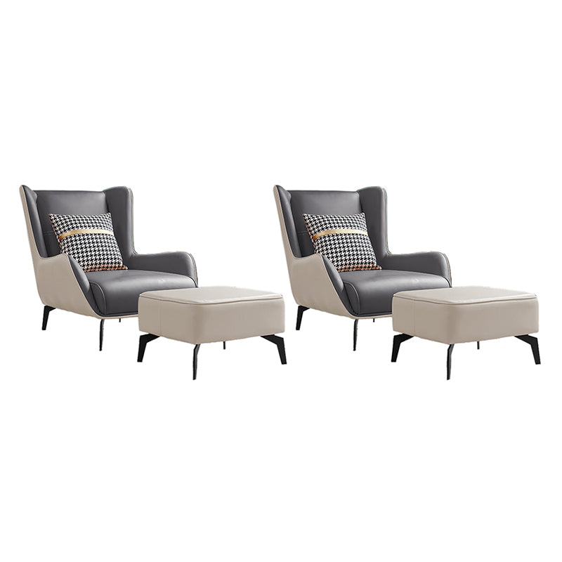 Fixed Back Lounge Chair Leather Side Chair with Black Metal Legs White-Gray Leather 2 Piece Set Clearhalo 'Accent Chairs' 'accent_chairs' 'Chairs & Seating' 'furn' 'furn_accent_chairs' 'Furniture' 'Living Room Furniture' 7593836