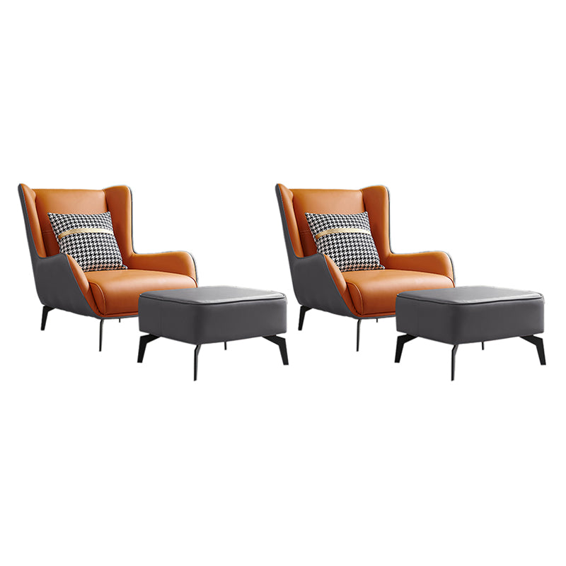 Fixed Back Lounge Chair Leather Side Chair with Black Metal Legs Grey Leather 2 Piece Set Clearhalo 'Accent Chairs' 'accent_chairs' 'Chairs & Seating' 'furn' 'furn_accent_chairs' 'Furniture' 'Living Room Furniture' 7593837