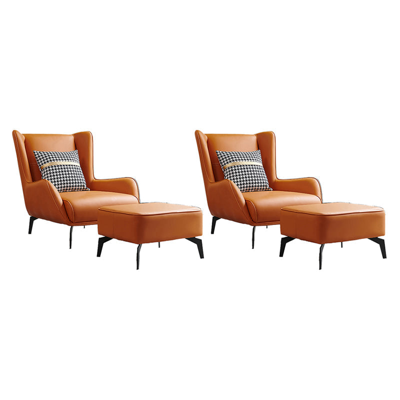 Fixed Back Lounge Chair Leather Side Chair with Black Metal Legs Orange Leather 2 Piece Set Clearhalo 'Accent Chairs' 'accent_chairs' 'Chairs & Seating' 'furn' 'furn_accent_chairs' 'Furniture' 'Living Room Furniture' 7593838