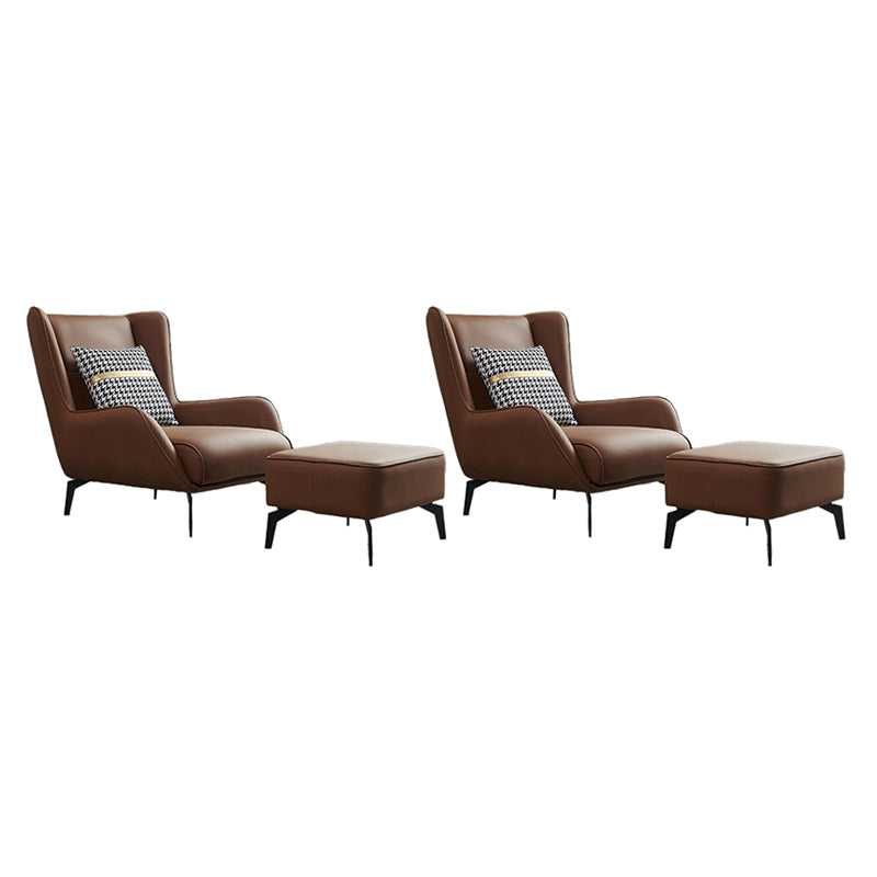 Fixed Back Lounge Chair Leather Side Chair with Black Metal Legs Brown Leather 2 Piece Set Clearhalo 'Accent Chairs' 'accent_chairs' 'Chairs & Seating' 'furn' 'furn_accent_chairs' 'Furniture' 'Living Room Furniture' 7593839