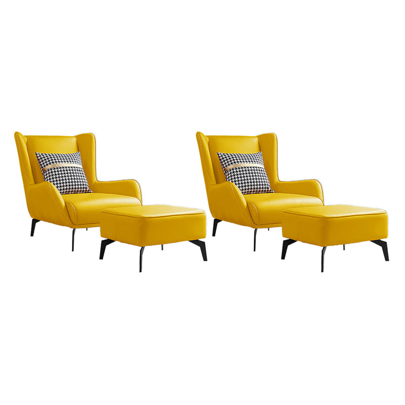 Fixed Back Lounge Chair Leather Side Chair with Black Metal Legs Yellow Leather 2 Piece Set Clearhalo 'Accent Chairs' 'accent_chairs' 'Chairs & Seating' 'furn' 'furn_accent_chairs' 'Furniture' 'Living Room Furniture' 7593840