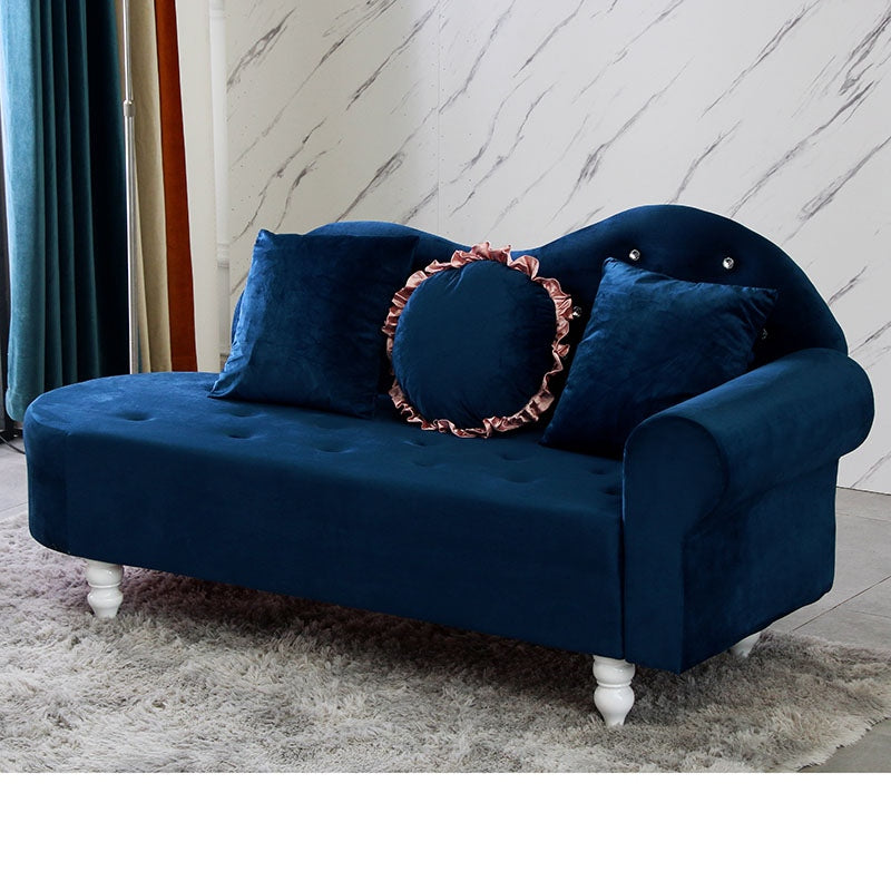 French Country Upholstered Chaise Lounge Couch Velvet Chaise Lounge 63"L x 25"W x 34"H Royal Blue Left-Arm Chaise Clearhalo 'Chairs & Seating' 'Chaise Lounge' 'chaise_lounge' 'furn' 'furn_chaise_lounge' 'Furniture' 'Living Room Furniture' 7593842