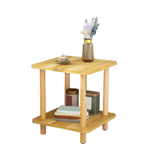 Wood 4 Legs End Table Modern Side End Snack Table with Shelf
