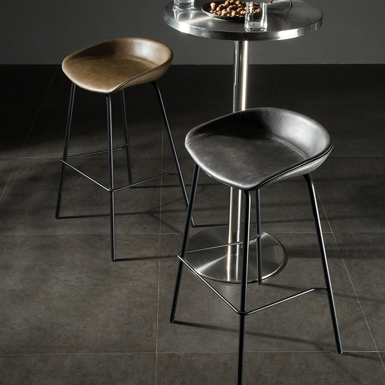 Taburete moderno de cuero falso de cuero de cuero sin respaldo con reposapiés