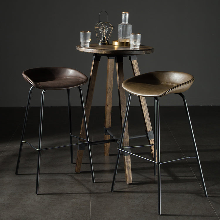 Taburete moderno de cuero falso de cuero de cuero sin respaldo con reposapiés