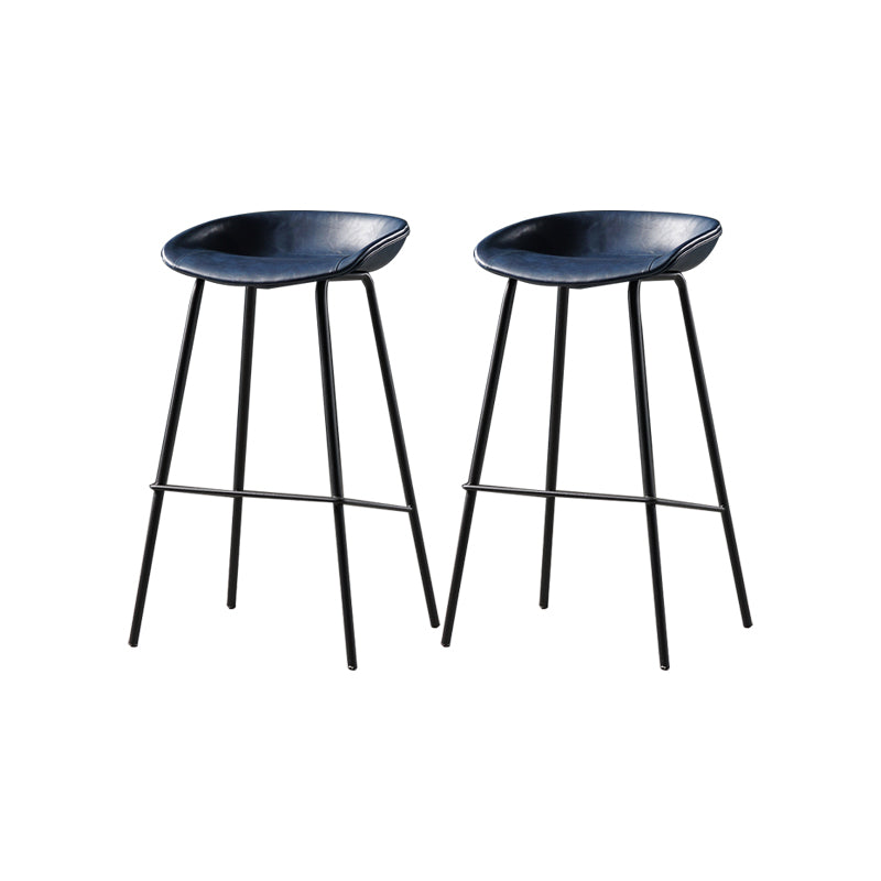 Taburete moderno de cuero falso de cuero de cuero sin respaldo con reposapiés