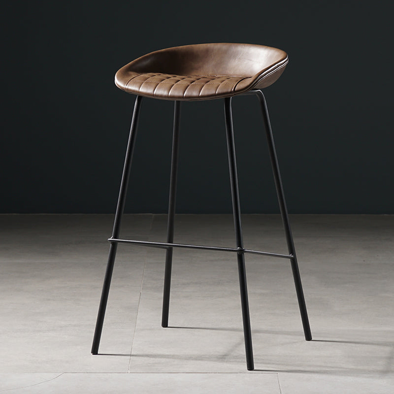 Taburete moderno de cuero falso de cuero de cuero sin respaldo con reposapiés
